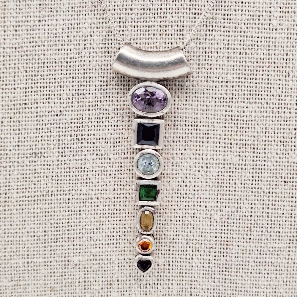 Peter Stone A Vital Healing Sterling Silver Chakra Graduated Gemstones Necklace